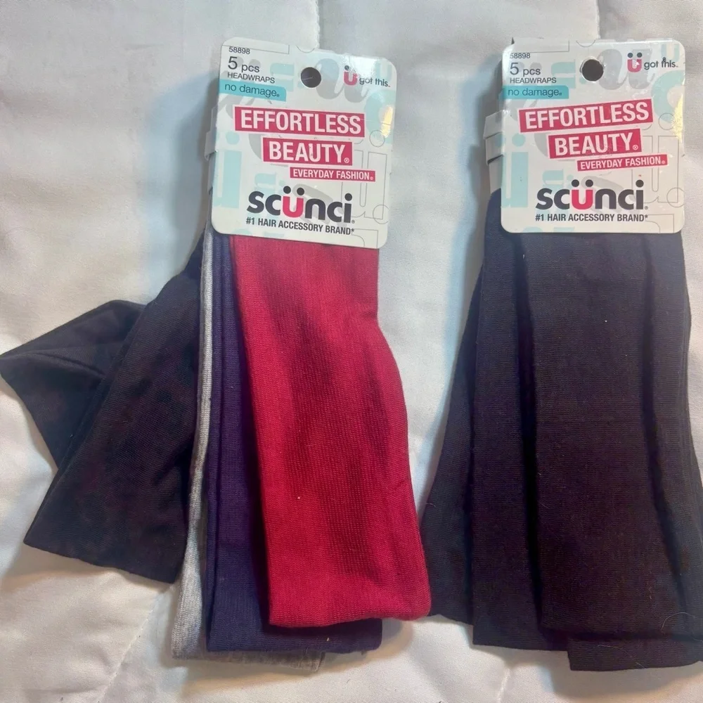 New 2 sets of 5 Scunci Hair Accessories in Black, Red, Navy and Gray